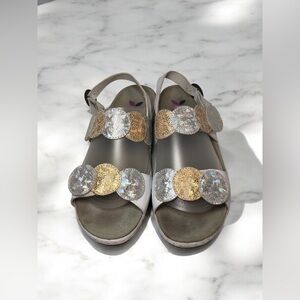 Silver and Gold Open-Toe Sandals with Adjustable Straps size 8